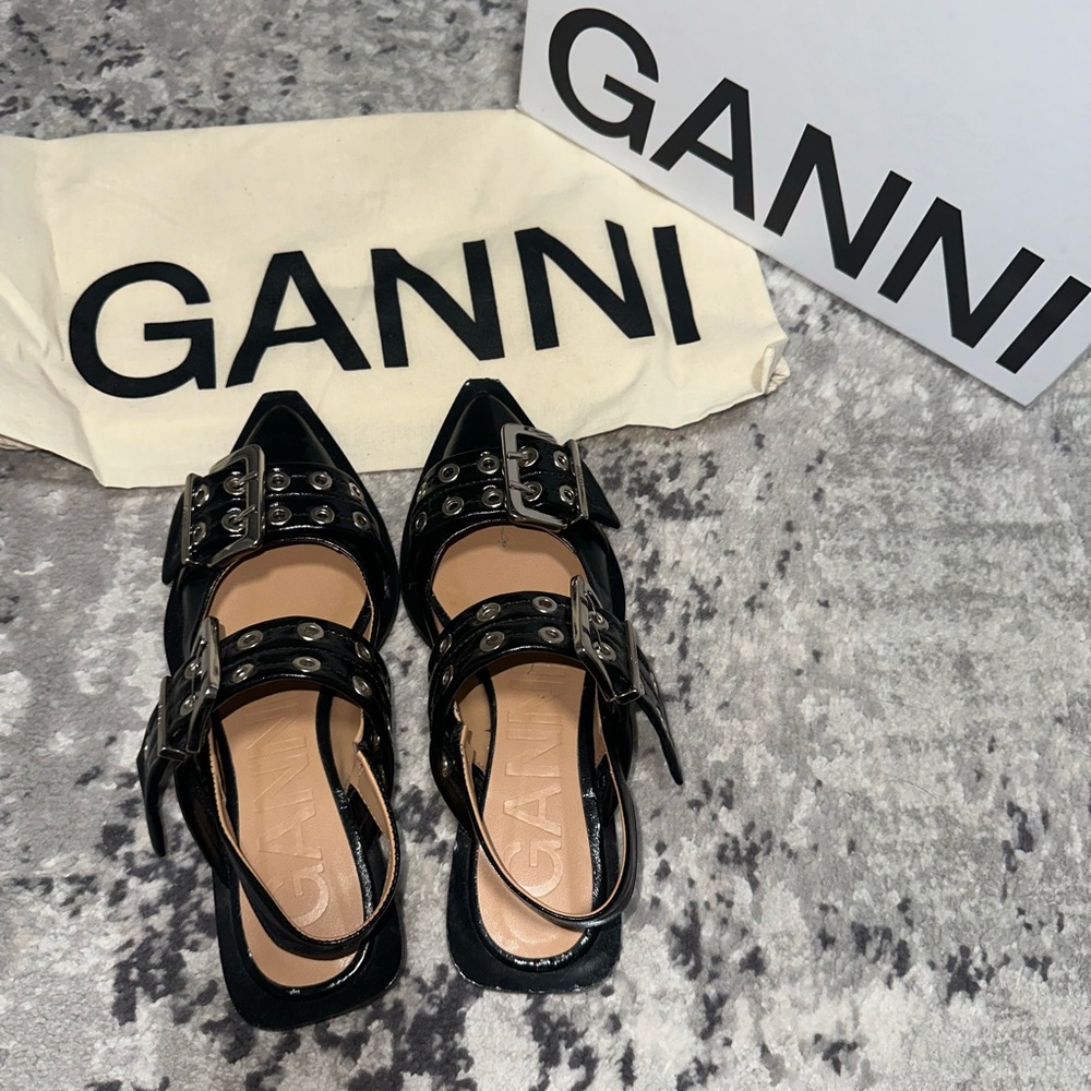 Ganni Black Women's Buckle Ballerina